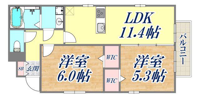 ソレーユコートA棟(2LDK/1階)の間取り写真
