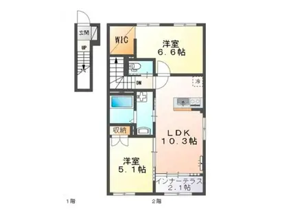 MERVEILLE(2LDK/2階)の間取り写真