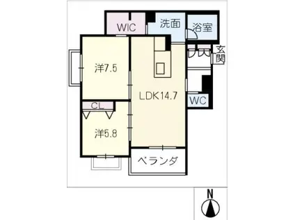 コートヤード元八事(2LDK/3階)の間取り写真
