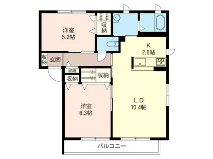 サジテール小倉台C棟(2LDK/1階)の間取り写真