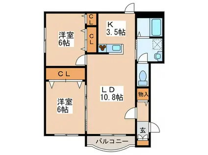 セレーノ月寒(2LDK/4階)の間取り写真