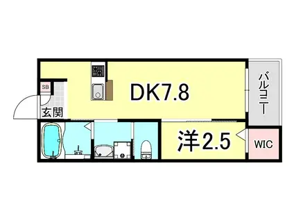 ワコーレヴィータ芦屋浜町(1DK/1階)の間取り写真