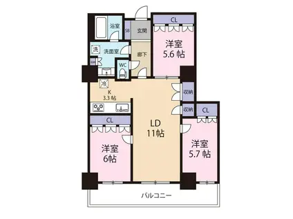 阿波座ライズタワーズフラッグ46 OMPタワー(3LDK/16階)の間取り写真