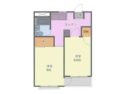 ハイコーポ谷野(2K/1階)の間取り写真