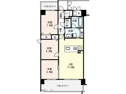パッセル豊中(3LDK/4階)の間取り写真