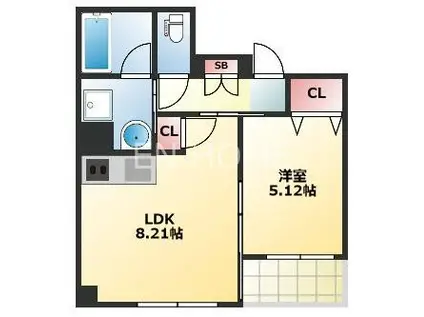 NS上町セブン(1LDK/2階)の間取り写真