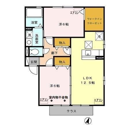 フレシールB棟(2LDK/1階)の間取り写真