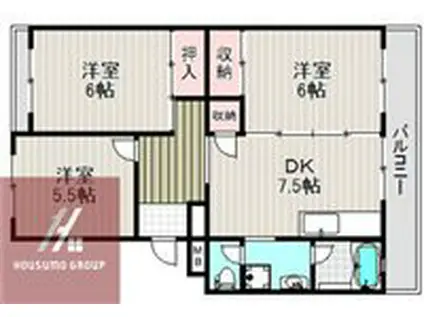 リバーサイド野畑(3DK/3階)の間取り写真