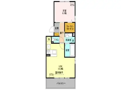 オランジュB棟(1LDK/1階)の間取り写真