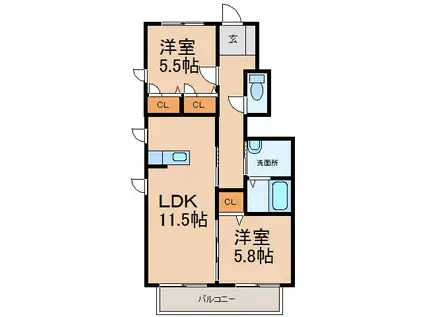 シャーメゾン西庄(2LDK/1階)の間取り写真