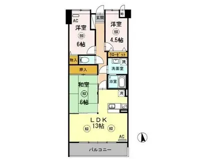 プラザハイツ二ツ屋(3LDK/1階)の間取り写真