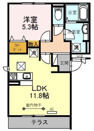 セジュールZENIII C棟(1LDK/1階)の間取り写真