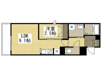 月光福山三吉町(1LDK/3階)の間取り写真