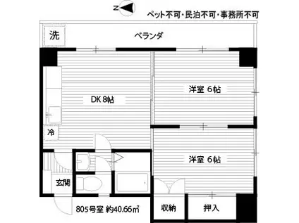 パレスガーデンミラノ(2DK/8階)の間取り写真