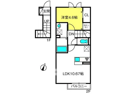 セブン・ツーオー(1LDK/2階)の間取り写真