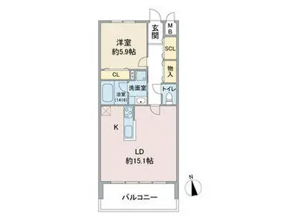 らとぅーる代官町イースト(1LDK/6階)の間取り写真