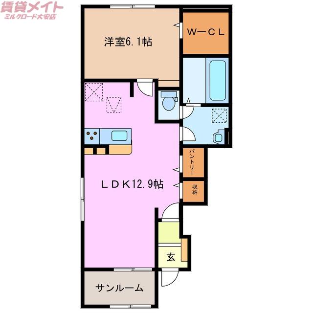 シオン III(1LDK/1階)の間取り写真