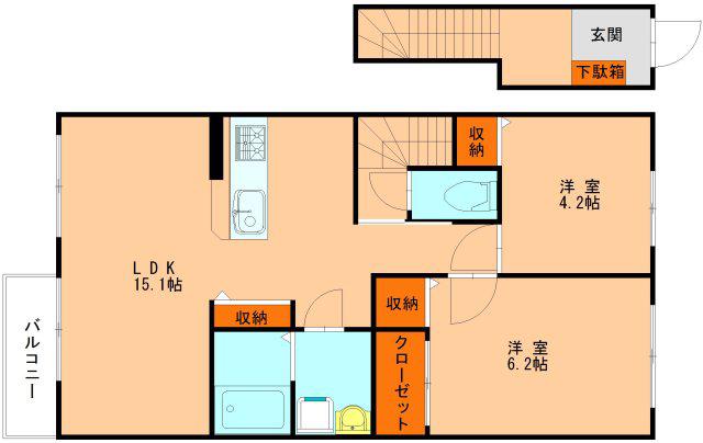 アザレア梅満(2LDK/2階)の間取り写真