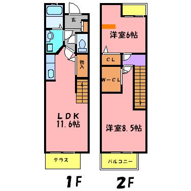 クレール有瀬(2LDK/1階)の間取り写真