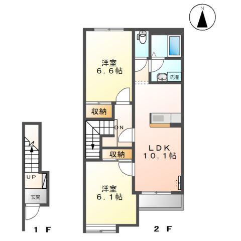 ディアベルジュ(2LDK/2階)の間取り写真