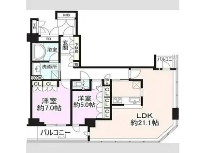 Dグラフォート大阪NYタワー肥後橋(2LDK/28階)の間取り写真