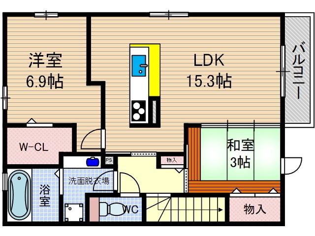 エレスチャルⅡ小野原(2LDK/2階)の間取り写真