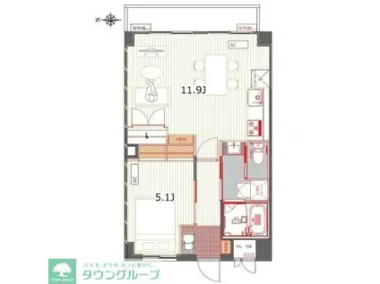 グリーンウッド大蔵(1LDK/3階)の間取り写真