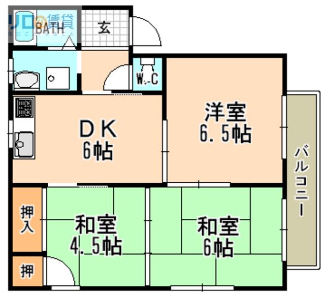 モアナパレス(3DK/2階)の間取り写真