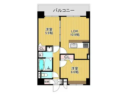 ふぁみゆ弁天町(2LDK/13階)の間取り写真