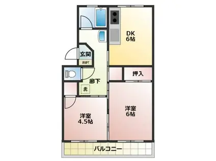 山ノ手ハイツ(2DK/2階)の間取り写真