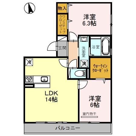 サニープレイス塩屋台(2LDK/3階)の間取り写真