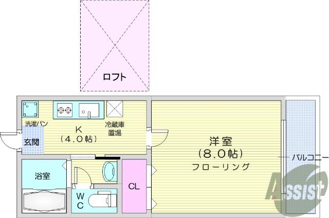 ホワイトキャッスル栗生7番館(1K/2階)の間取り写真
