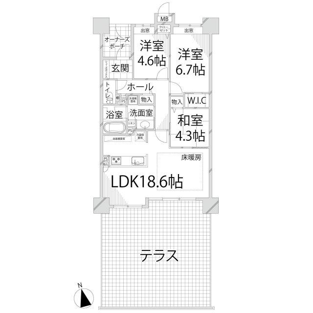 パレ・ロワイヤル田寺東ウエストコート(3SLDK/1階)の間取り写真