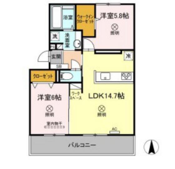 プレジオあくらC棟(2LDK/3階)の間取り写真