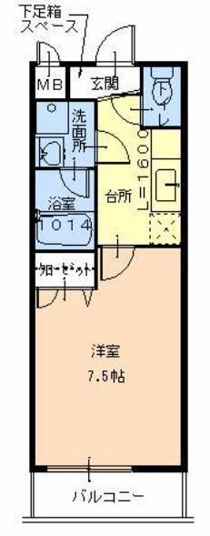 フジパレスタカシロ1番館 2F(1K/2階)の間取り写真