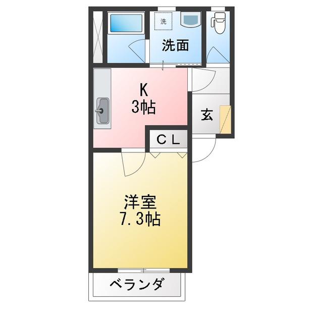 サニーコート上浜B(1K/2階)の間取り写真