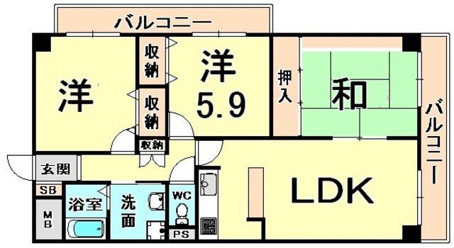 グリーンヴィラ武庫(3LDK/2階)の間取り写真