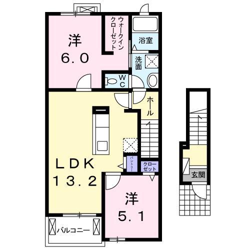コロランテ・ティA(2LDK/2階)の間取り写真