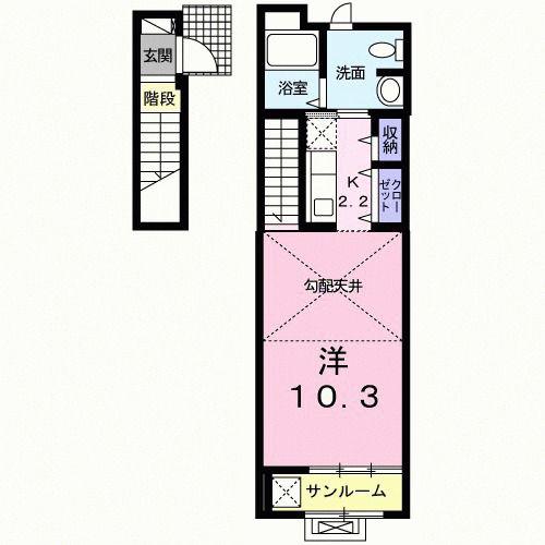 VILLA TAGARA C(ワンルーム/2階)の間取り写真