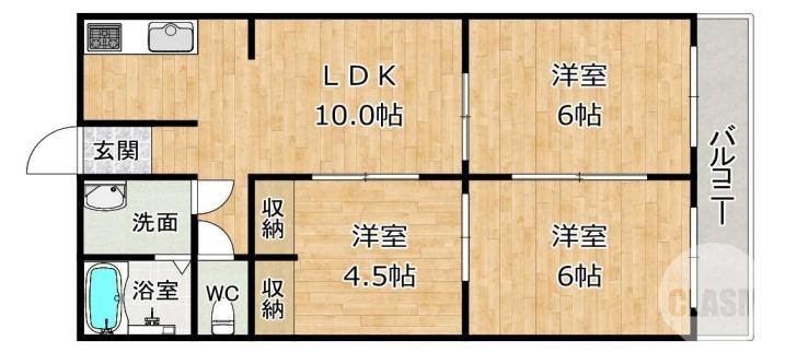 南堺ハイツ1号館(3LDK/4階)の間取り写真