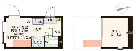 東武亀戸線 亀戸駅 徒歩10分 2階建 築2年(ワンルーム/2階)の間取り写真