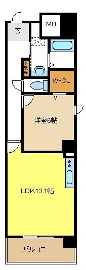 ディアコート千早(1LDK/4階)の間取り写真