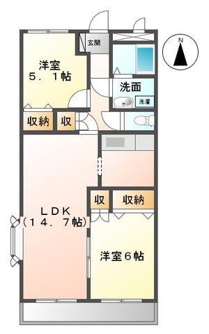 ルーエ 木太I(2LDK/1階)の間取り写真