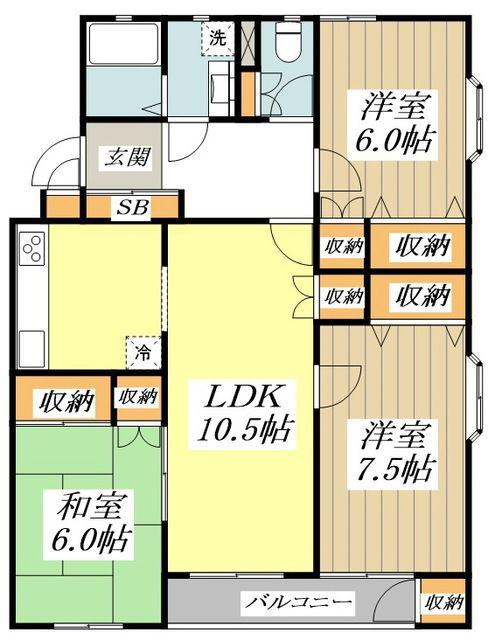 桜橋コート(3LDK/2階)の間取り写真