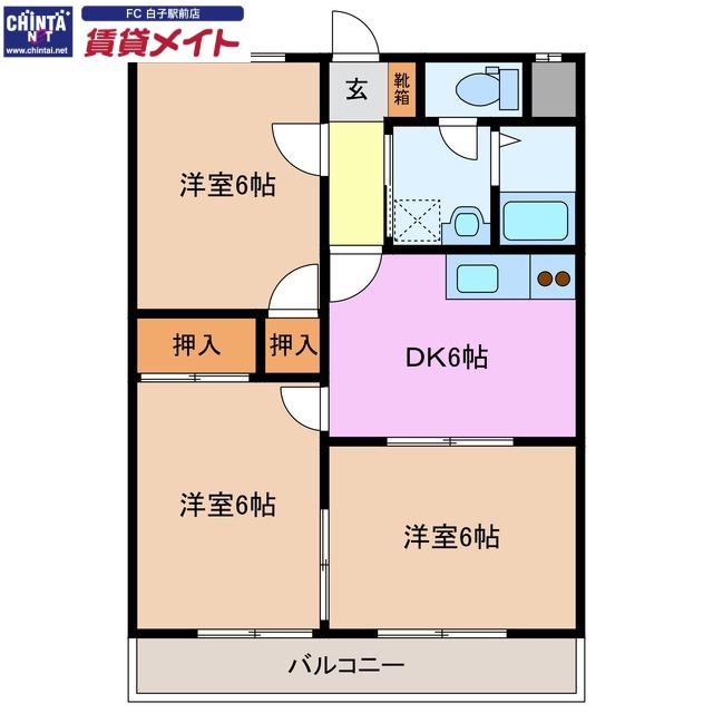 ヴィラスズカ(3DK/2階)の間取り写真