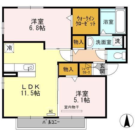 アムルーズ A(2LDK/2階)の間取り写真