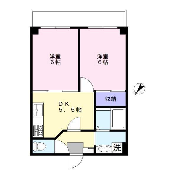 シャンボール石川台(2DK/4階)の間取り写真