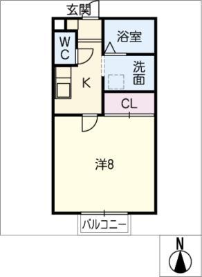 ミレージュ A棟(1K/1階)の間取り写真