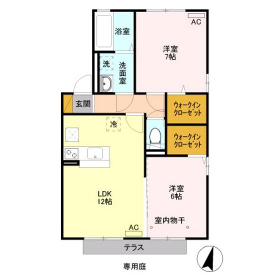 MIYABI A・B(2LDK/1階)の間取り写真