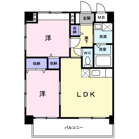 サンシャインKAWAOKA(2LDK/2階)の間取り写真